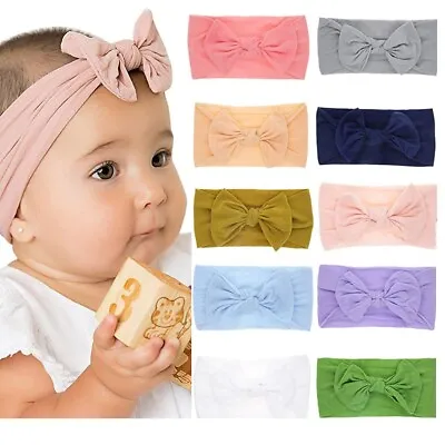 Baby Girls Bunny Bows Kids Turban Knot Rabbit Headband Bow Hair Bands Head Wrap • £3.69