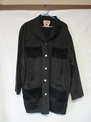 Vintage Gene Ewing Bis California Sun Wash Black Jacket Fringe Pockets Size 1 • $25