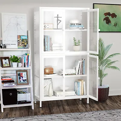 Four Glass Door Storage Cabinet With Adjustable Shelves Sideboard Furniture • $380.99