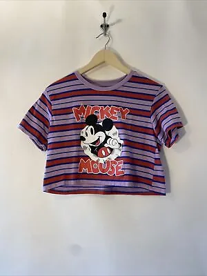 Disney Mickey Mouse Short Sleeve Graphic Tee Crop Top Shirt Womens Size Medium • $6.99