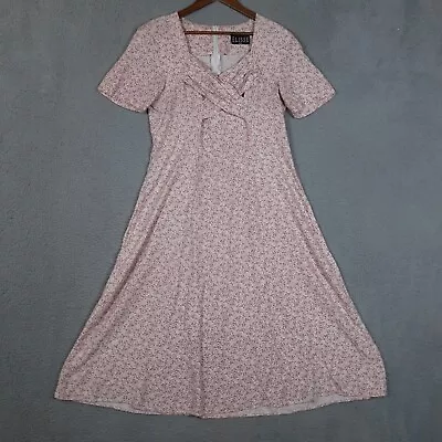 Vintage Elisse Inc. Midi Dress Women 14 Pink Floral Pleated Cottage Core Prairie • $29.99