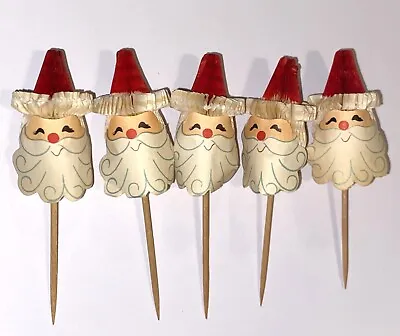 5 PC. Vintage Honeycomb Christmas Santa W/ Paper Beards Picks Unused Adorable! • $18.99