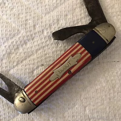 Vintage RED WHITE STRIPES & BLUE “SCOUT” Boy Scouts BSA Imperial Pocket Knife • $19