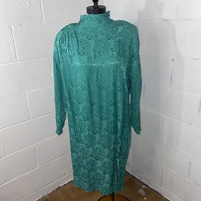 Vintage Et Al Ronnie Rosado Draped Green High Neck Kaftan Style Dress Size 16 D2 • $16.98