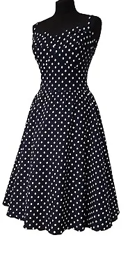 BNWOT Stop Staring Alicia Estrada 50s Full Skirt Dress Navy/white Dots XL 14/16 • £39