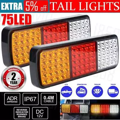 2x 75 LED Tail Lights Stop Indicator Reverse Lamp 12V Trailer Truck Ute Light OZ • $26.95