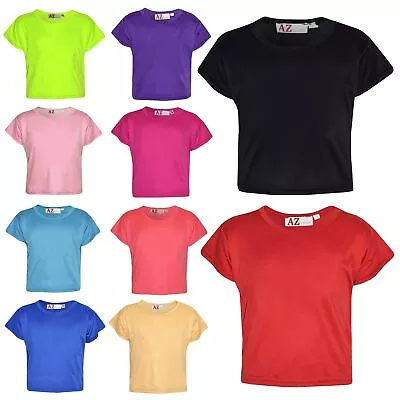 Girls Top Kids Plain Color Stylish Fahsion Trendy T Shirt Crop Top 7-13 Years • £5.99