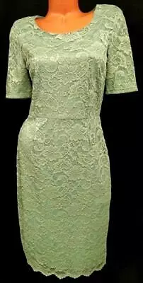 Mika Rose Green Floral Lace Panel Lined Back Zip Short Sleeve Midi Dress M • $16.99
