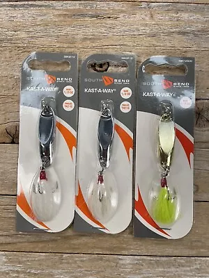 Lot Of 3 - South Bend Kast-A-Way 1/2oz Chrome Spoon Bucktail Fishing Lure Trout • $11.86
