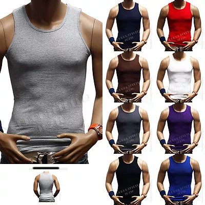 Mens Tank Top T-Shirt 100% Cotton A-Shirts Muscle Ribbed Sleeveless Gym S-5X • $5.69