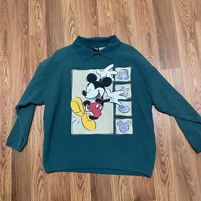 Vintage Disney Mickey Mouse Mickey Unlimited Collared Sweatshirt Large • $14.99