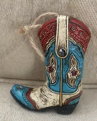 Cowboy Boot Resin Christmas Ornament Western Cowboy With Rope Hanger 3.5 X 3  • $8.99