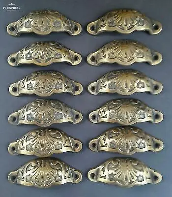 12 Apothecary Drawer Cup Bin Pulls Brass Handles Ant. Vict. Style Approx 3  #A2 • $84.95