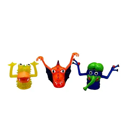 Lot Of 3 Monster Finger Puppets Blue Yellow Orange Good Condition Ships Quickly • $9.37