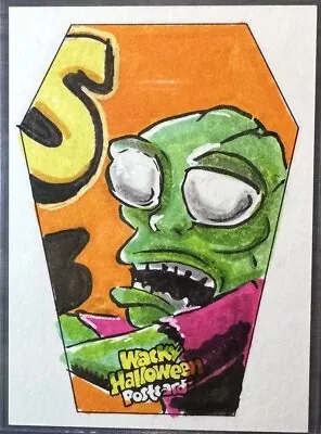 2023 Wacky Packages Halloween Postcards Sketch - Artist Aaron Laurich • $99.99
