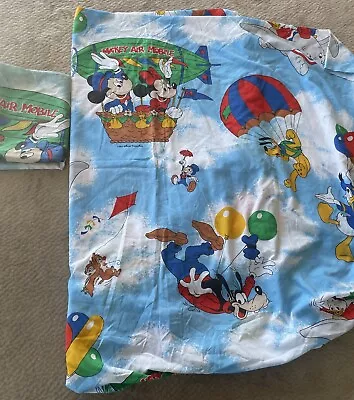 Vintage Disney Mickey Mouse Twin Fitted & Flat Sheet Set Dumbo Goofy Air Mobile • $34.99