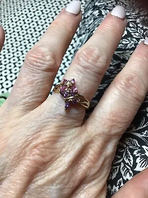 Amethyst And Pink Topaz Ring In 375 Yellow Gold. • $200