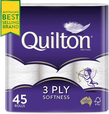 $43 • Buy Toilet Paper-45 Rolls Quilton-3 Ply White Soft Tissue Bulk | FREE SHIPPING-Au