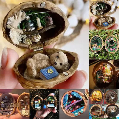 Tiny World Inside Walnuts Miniature Crafts Walnut Shell Doll House-Mini Library • $24.09