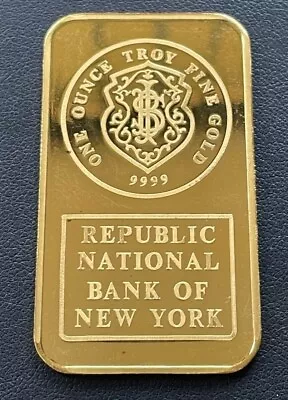 Vintage Johnson Matthey Republic National Bank New York .9999 1ozt. Gold Bar • $3500