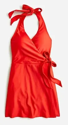 J. Crew Halter Wrap Swim Dress Bright Cerise Red BC122 Size 4 Better For 02 Suit • $44.99