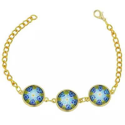 GlassOfVenice Murano Glass Millefiori Gold Disks Bracelet - Green • $49.95