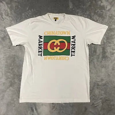 Chinatown Market Mens XXL White Gucci Esque Spell Out Short Sleeve • $38