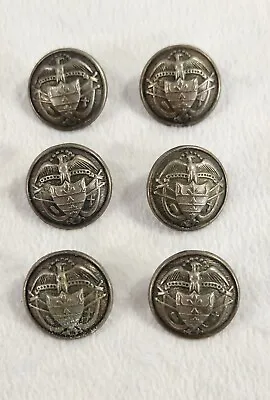 Set Of 6 Vintage Pewter Colored Military Style Jacket  Buttons W /Eagle & Shield • $12