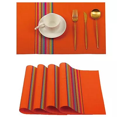 Striped Mexican Placemats Set Of 4 Day Of The Dead Mexico Fiesta Woven Vinyl ... • $18.55