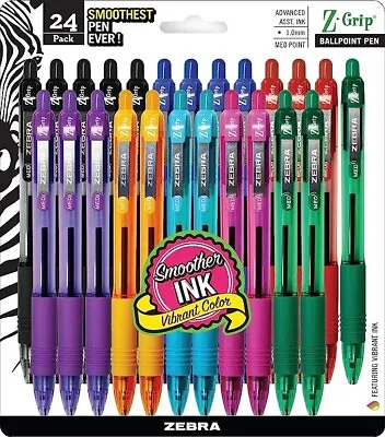 Zebra Z-Grip Retractable Ballpoint Pen Medium Point 1.0mm Assorted Colors 24Pk • $15.74