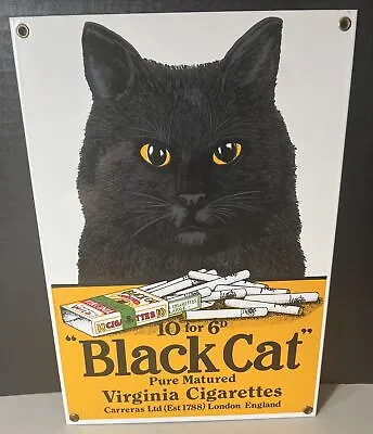 Vtg  Metal Porcelain BLACK CAT Virginia Cigarettes Advertising Sign 12 3/4 X 9 • $24.99