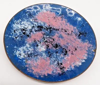 Abstract Art Enamel Over Copper Blue Pink Small Plate Trinket Dish Vintage MCM • $14.45