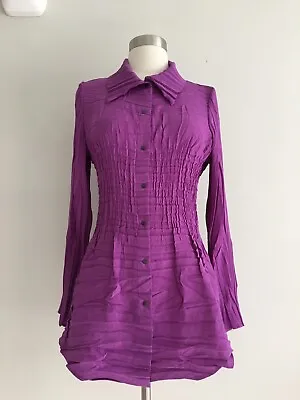 Babette Pleated Crinkle Long Sleeve Snap Closure Blouse Top Size Xxs • $44