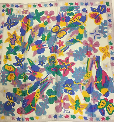 £29.80 • Buy Ken Done 29.5” X 29.5” Silk Scarf - Tropical Birds, Butterflies & Flowers