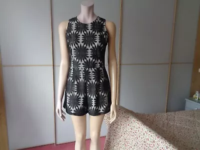 Playsuit Black Lacy Full Lined Sleeveless Scoop Neck Size 12~chest 32~34 ~ • $9.93