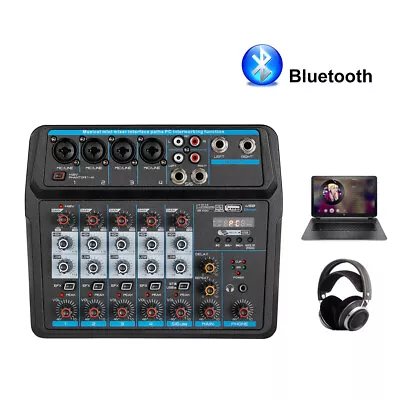 New 6-Channel Live Audio Mixer Bluetooth USB DJ Sound Mixing Console Amplifier • $55.46