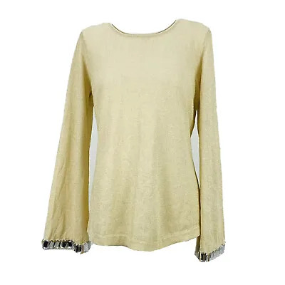 $49.02 • Buy V By Eva Vintage Longsleeve Gold Metallic Sweater Medium Women 