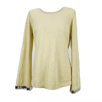 V By Eva Vintage Longsleeve Gold Metallic Sweater Medium Women  • $46.30