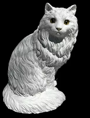 VTG White Persian Cat Chalkware Statue Universal Statuary 1980s Yellow Eyes • $49.99