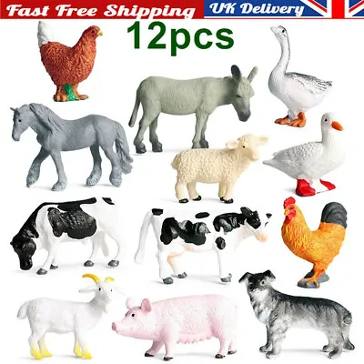 £7.59 • Buy 12Pcs Small Farm Animals Figures Bundle Realistic Cows Kids Toys Model Playset