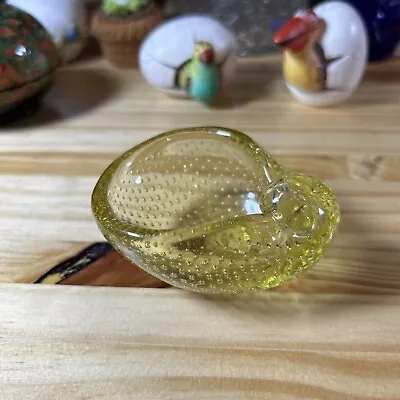 Vintage Archimede Seguso Murano Glass Small Yellow Bowl Ashtray W Sticker Bubble • $75