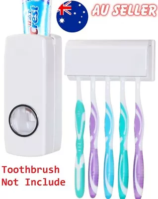 Automatic Toothpaste Dispenser Wall-mounted Rack Toothbrush Holder Bathroom • $16.49