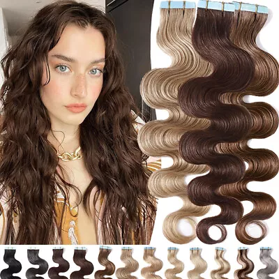 Curly Wavy Traceless Tape In Remy Human Hair Extensions Skin Weft Full Head 150g • $35.25
