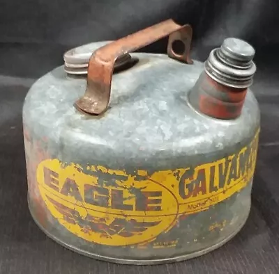 EAGLE Vintage Galvanized Metal 1 Gallon Red Gas Oil Can Metal Handle Lids Old  • $20.99