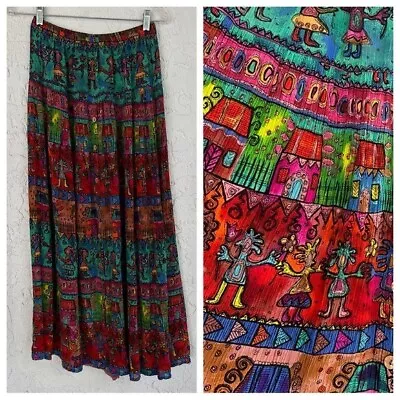 BILA Skirt Size Medium Maxi Bohemian Button Front Tribal Vibrant Multicolor • $25