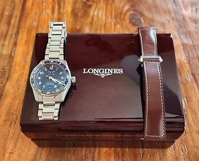 Longines Spirit Zulu Time Blue 42mm GMT Watch - L3.812.4.93.6 - Strap & Bracelet • $2350
