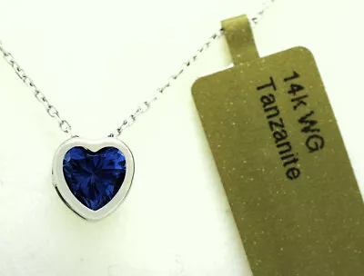 AAA TANZANITE 0.73 Cts HEART PENDANT 14K WHITE GOLD - MADE IN USA - Free Chain • £1.61