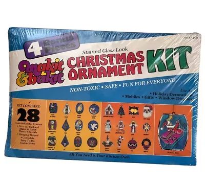 Vintage 1980 Makit & Bakit 28 Piece  Stained Glass  Christmas Ornament Kit NOS • $239.95