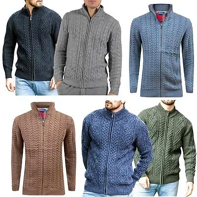 Mens Ex-M&S Full Zip Cardigan Chunky Cable Knit Thick Weave Fisherman Jumper • £20.99