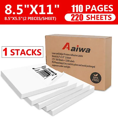 110 Sheets 220 Premium Half Sheet Shipping Labels 200 + 20 Self Adhesive 8.5x5.5 • $15.29